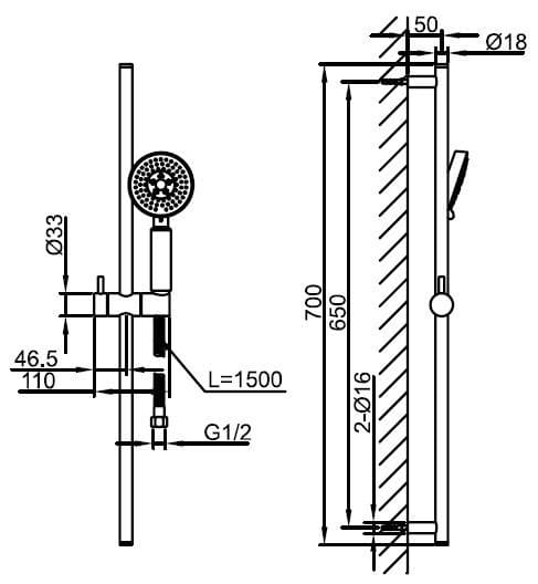 York Rail Shower – Chrome