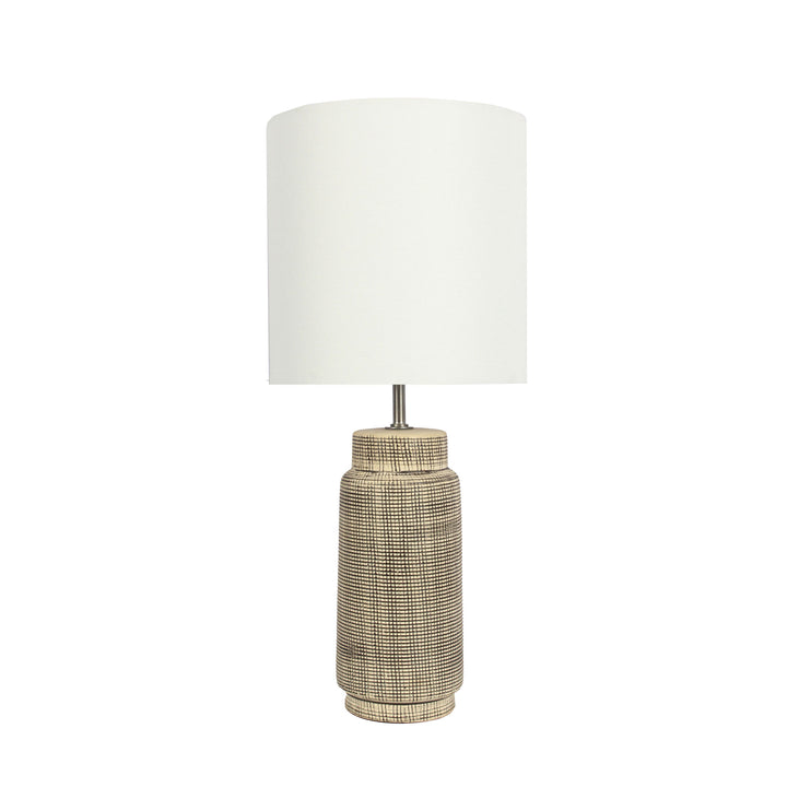 ZAMORA Complete Ceramic Table Lamp | Retro Beige & Chrome Design