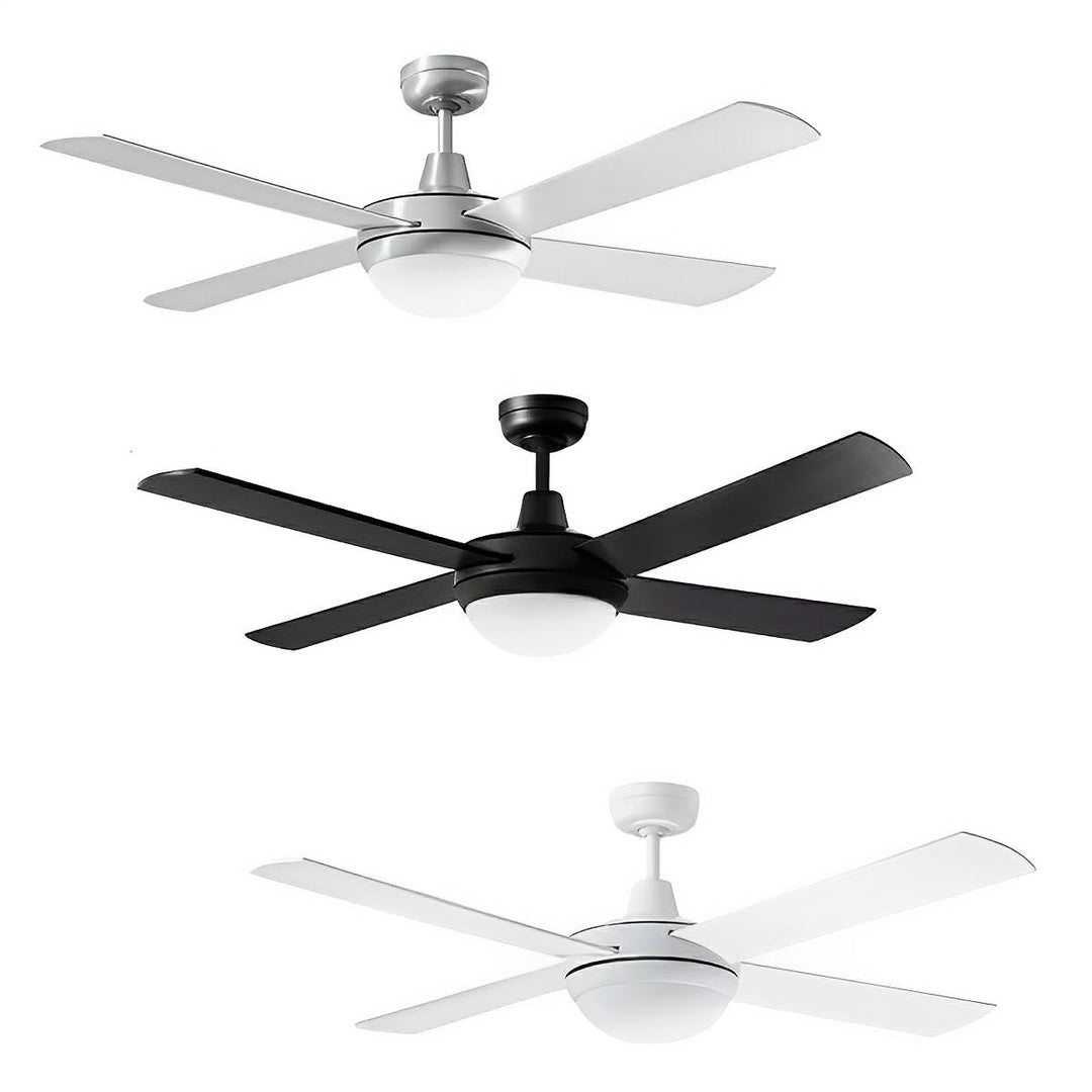 52" Lifestyle AC Ceiling Fan Brushed Aluminium, Matt Black, White with 2xE27 Light DLS1344 Martec Lighting