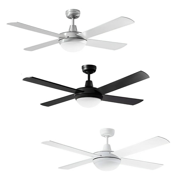 52" Lifestyle AC Ceiling Fan Brushed Aluminium, Matt Black, White with 2xE27 Light DLS1344 Martec Lighting