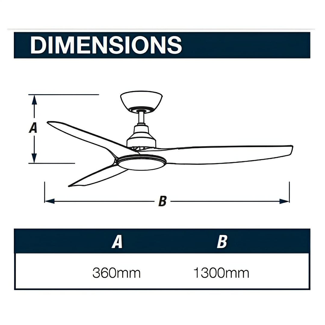 52" Skyfan DC Ceiling Fan Black, White, Teak, Light Oak with Light SKY1303-L Ventair