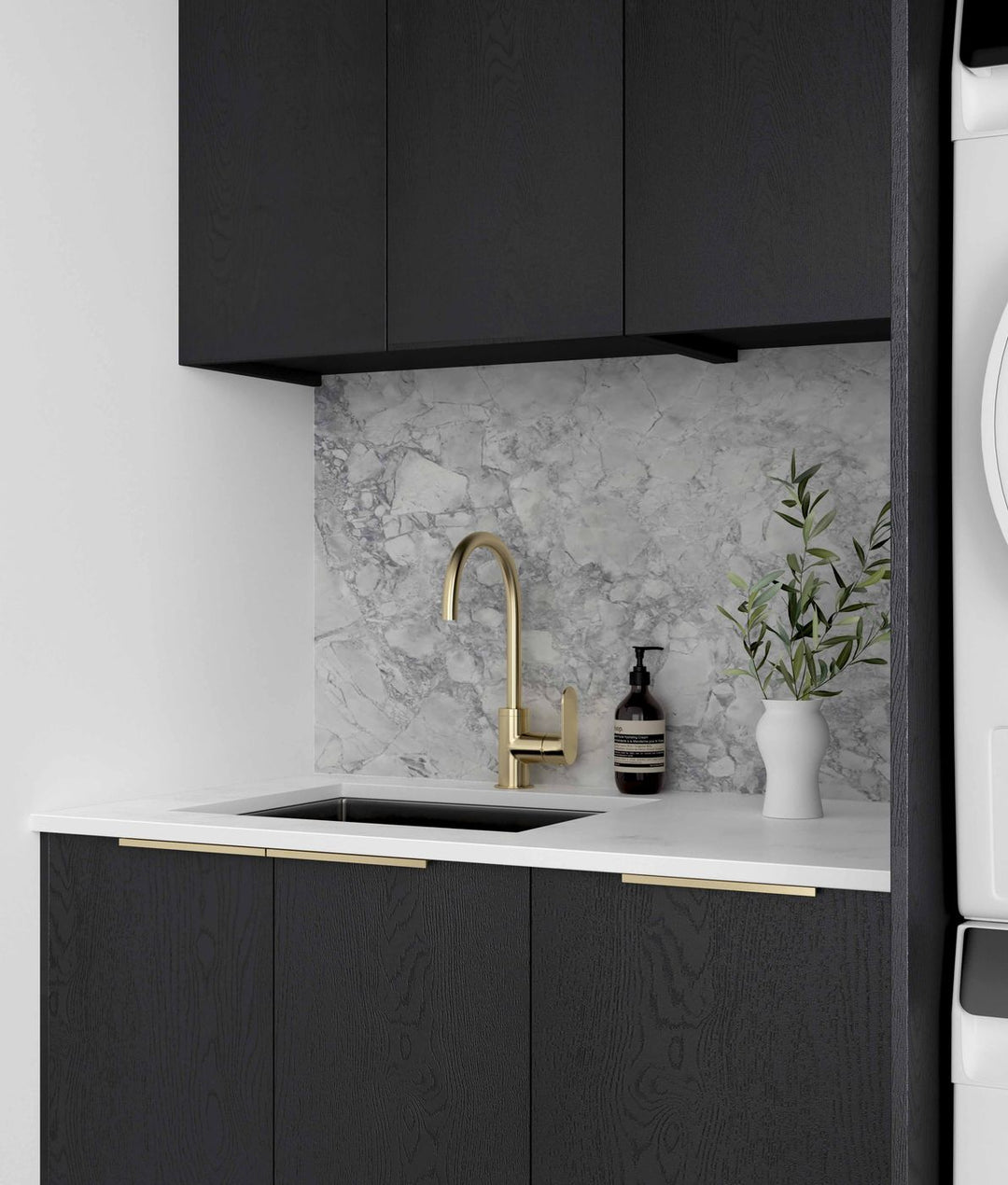 Byron/Bondi Black Oak Laundry Kit with Stainless Steel Sink
