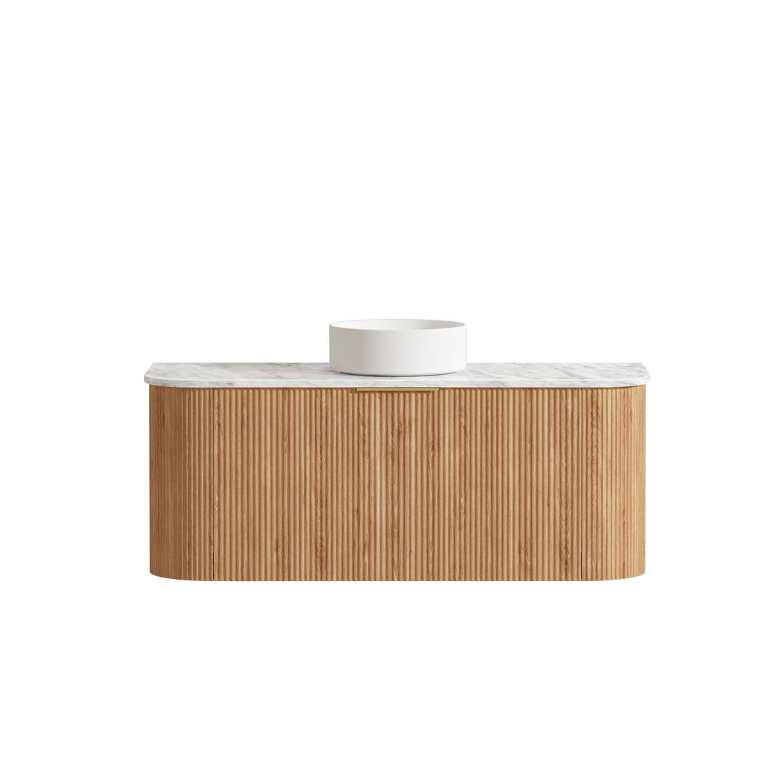 Bondi Fluted 1200mm Woodland Oak Fluted Curve Vanity with Sand Dune Top