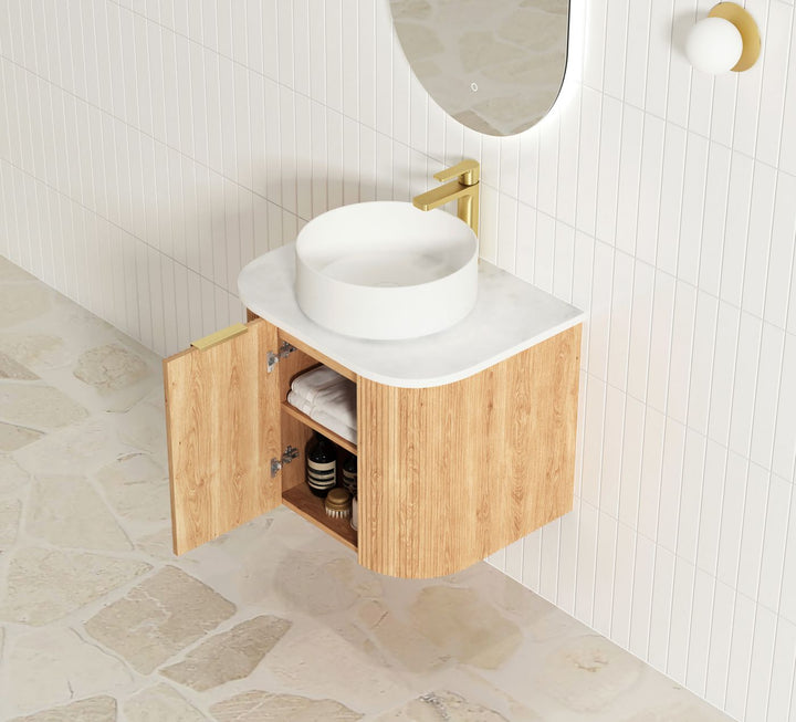 Bondi 600mm Woodland Oak Fluted Curve Vanity (12TH & NTH Only)