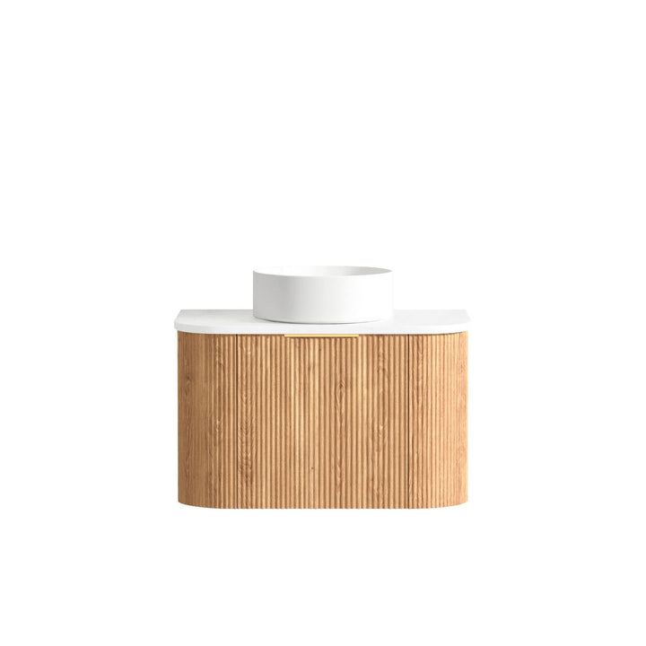Bondi 750mm Woodland Oak Fluted Curve Vanity with Sand Dune Top