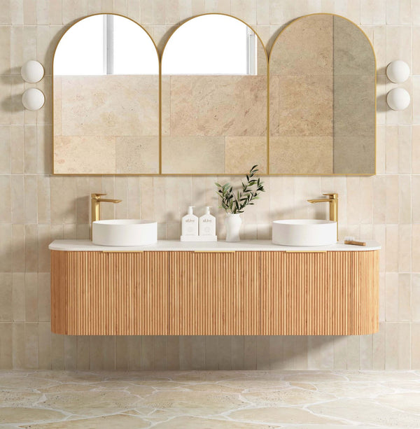 Bondi Fluted 1800mm Woodland Oak Curve Vanity with Sand Dune 50mmTop