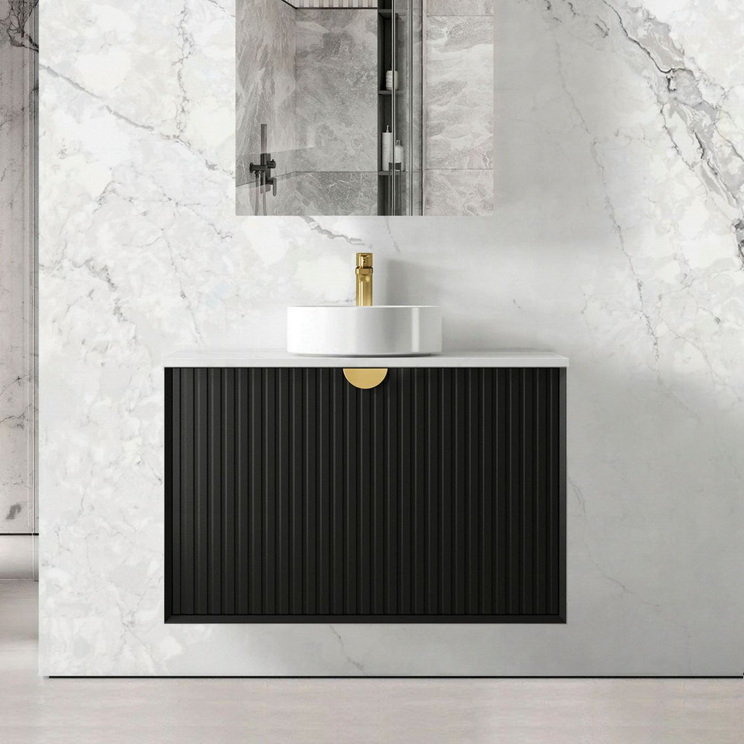 Marlo Fluted 900mm Matte Black Wall Hung Vanity