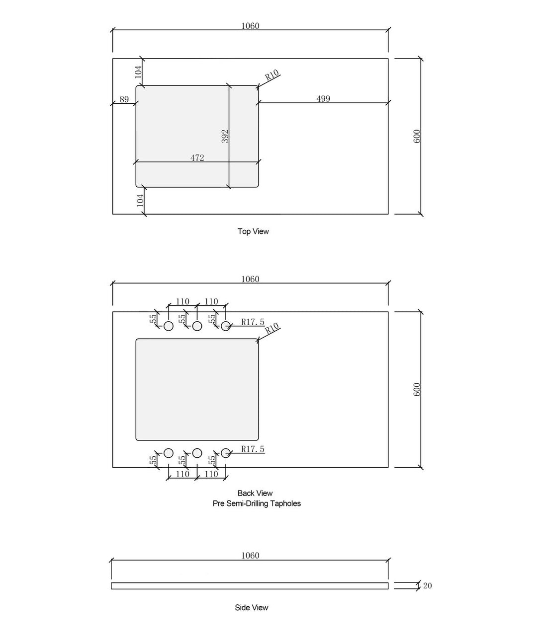 Hampshire White Base Laundry Cabinet with Stone Top and Sink 1060x600x900