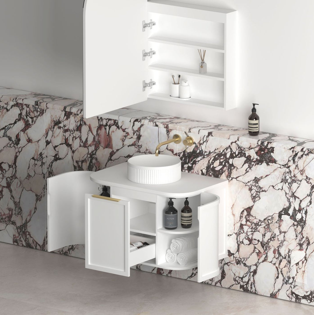 Hampshire 750mm Satin White Wall Hung Curve Vanity (12TH & NTH Only)