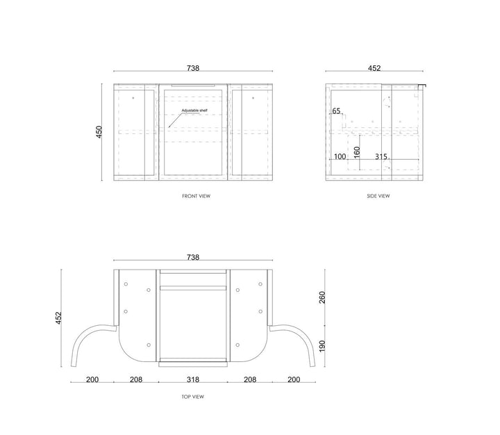 Hampshire 750mm Satin Black Wall Hung Curve Vanity (12TH & NTH Only)