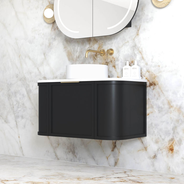 Hampshire 900mm Satin Black Wall Hung Curve Vanity with Sand Dune Top