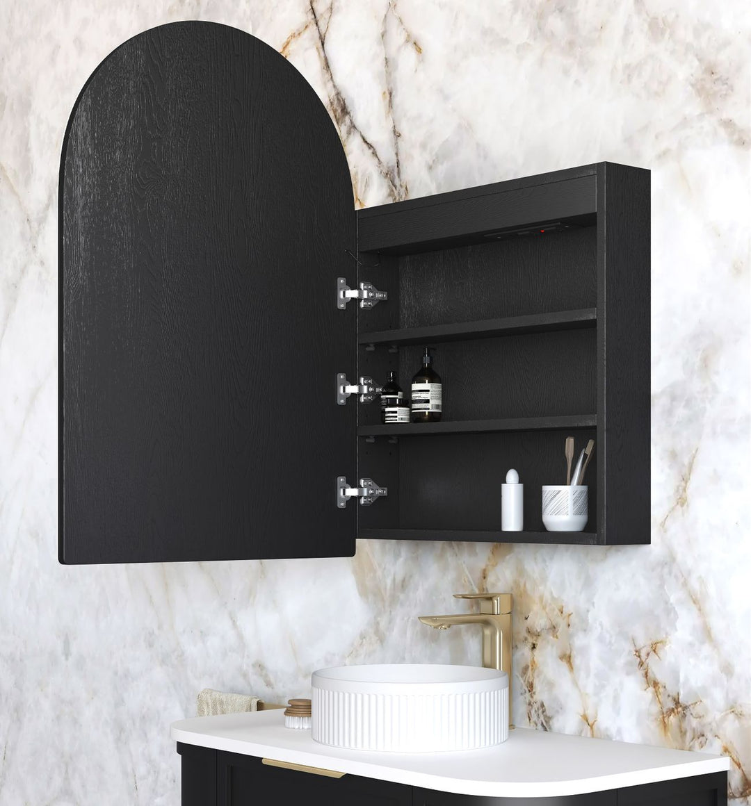 LED Archie 900x600 Black Oak Shaving Cabinet