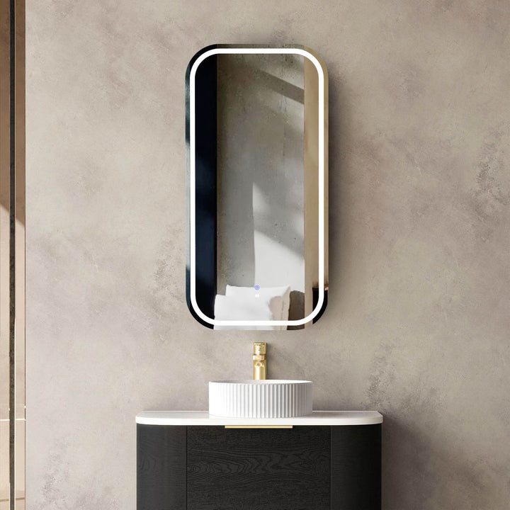 LED Newport 900x450 Black Oak Shaving Cabinet Soft Square - Premium Edition