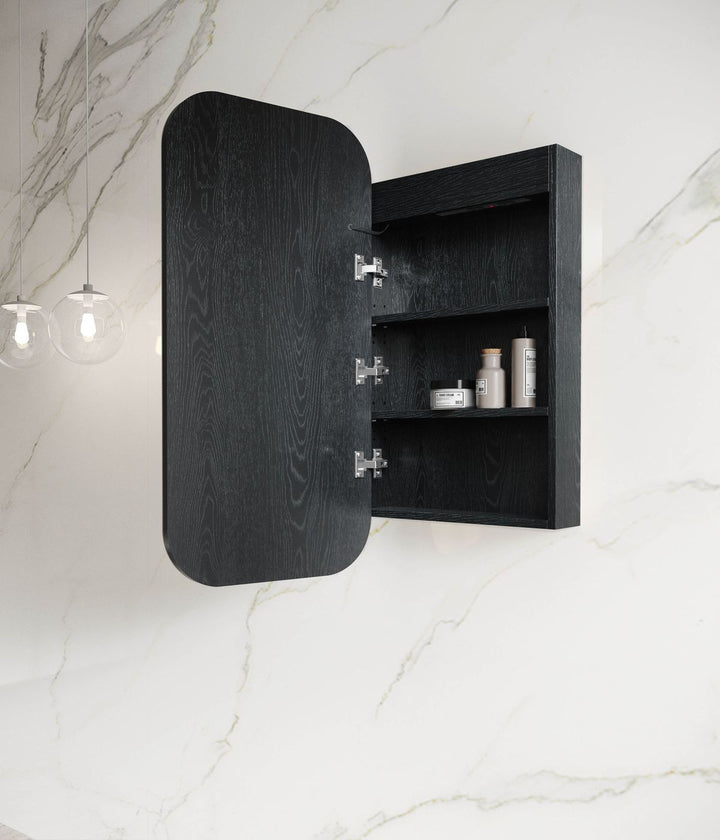 LED Newport 900x450 Black Oak Shaving Cabinet Soft Square - Premium Edition