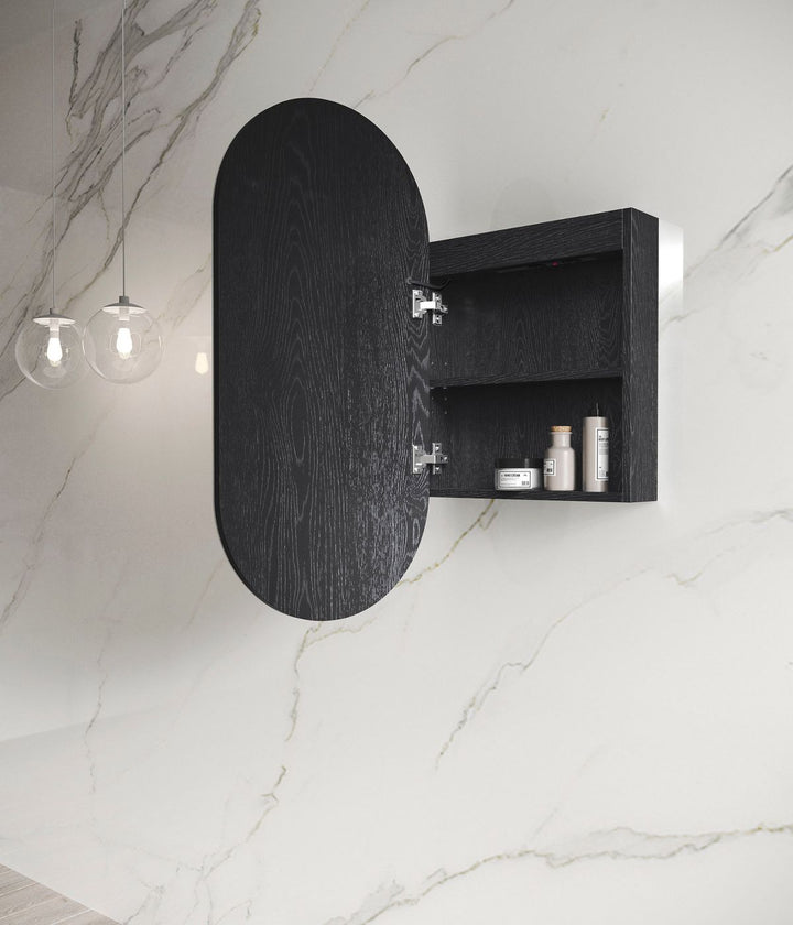 LED Noosa 900x450 Black Oak Shaving Cabinet - Premium Edition