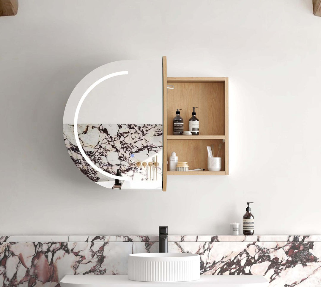 LED Bondi 900x600 Natural Oak Shaving Cabinet - Premium