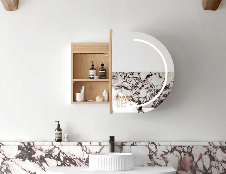 LED Bondi 900x600 Natural Oak Shaving Cabinet - Premium