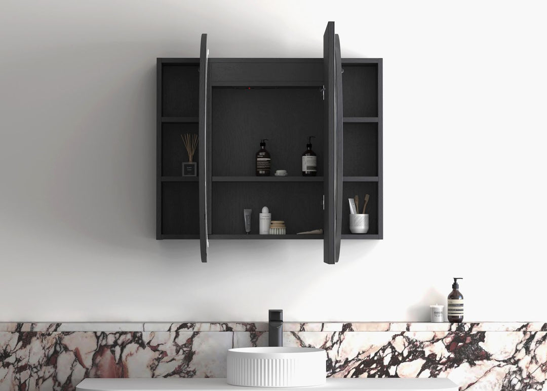 LED Bondi 1200x750 Black Oak Shaving Cabinet - Premium Edition