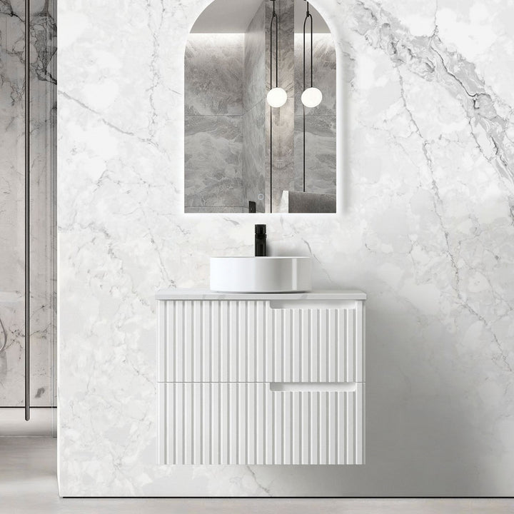 Noosa Fluted 750mm Satin White Wall Hung Vanity