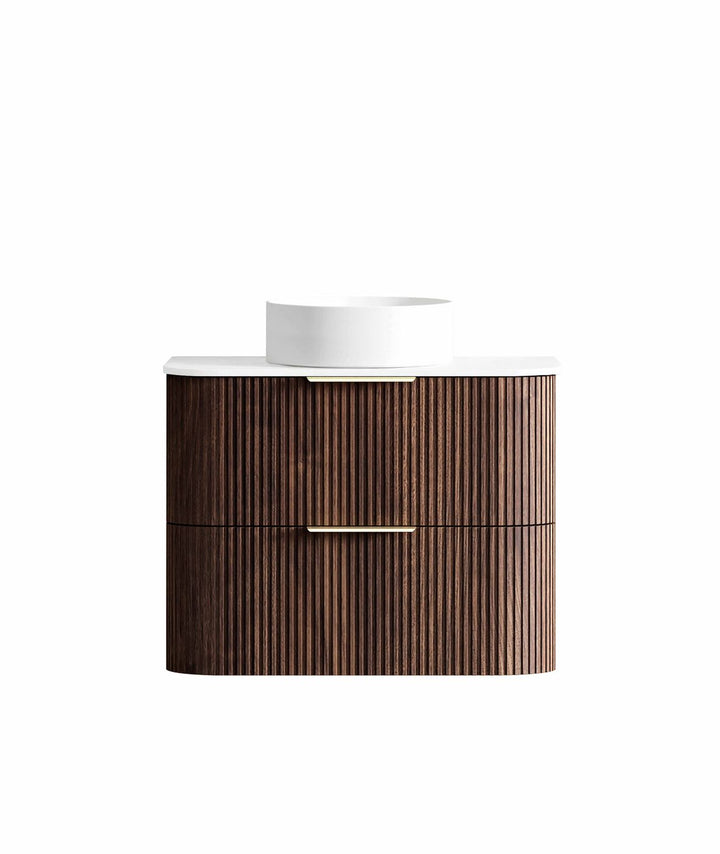 Havana Fluted 750mm Sable Walnut Wall Hung Curve Vanity