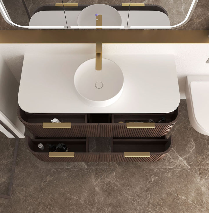 Havana Fluted 1200mm Sable Walnut Wall Hung Curve Vanity
