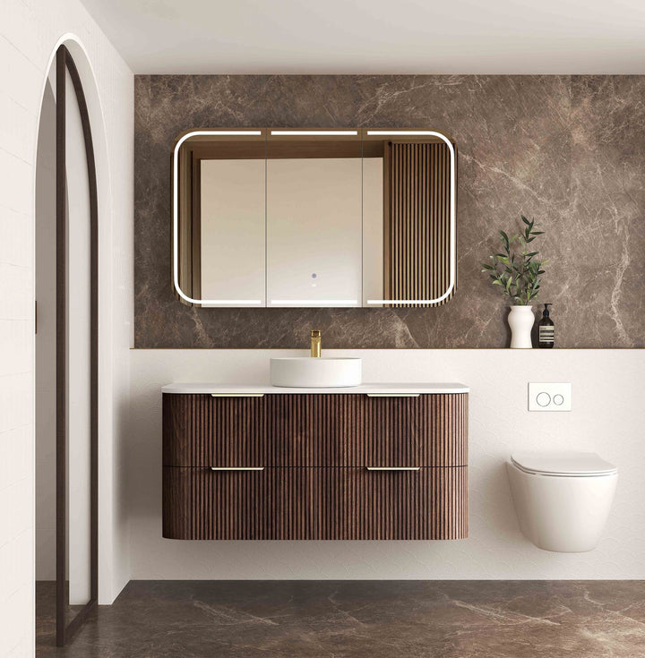 Havana Fluted 1200mm Sable Walnut Wall Hung Curve Vanity