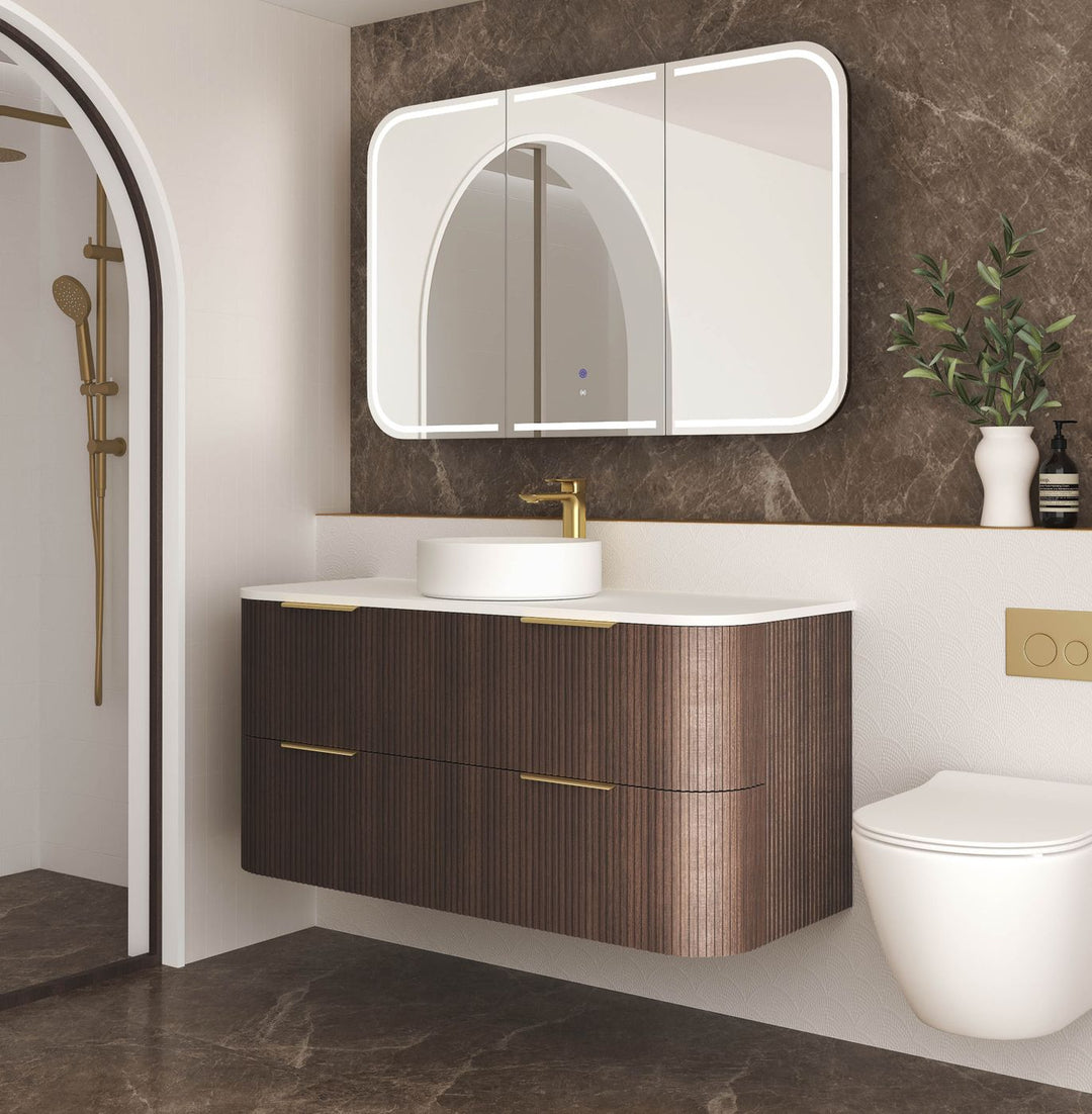 Havana Fluted 1200mm Sable Walnut Wall Hung Curve Vanity
