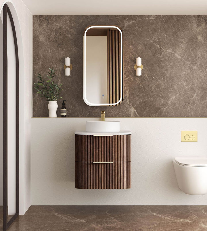 Havana Fluted 600mm Sable Walnut Wall Hung Curve Vanity