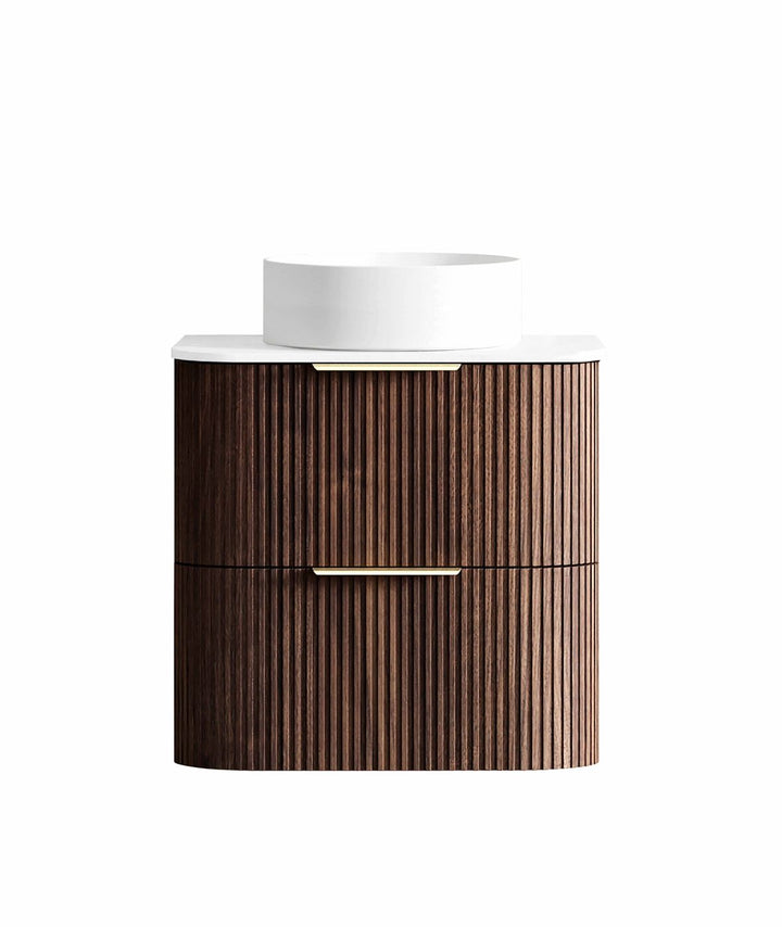 Havana Fluted 600mm Sable Walnut Wall Hung Curve Vanity