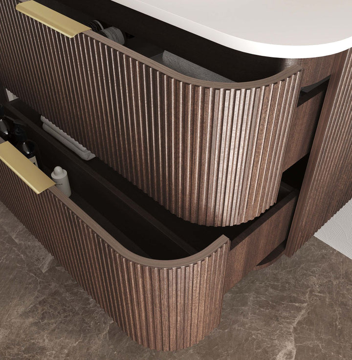 Havana Fluted 1500mm Sable Walnut Wall Hung Curve Vanity