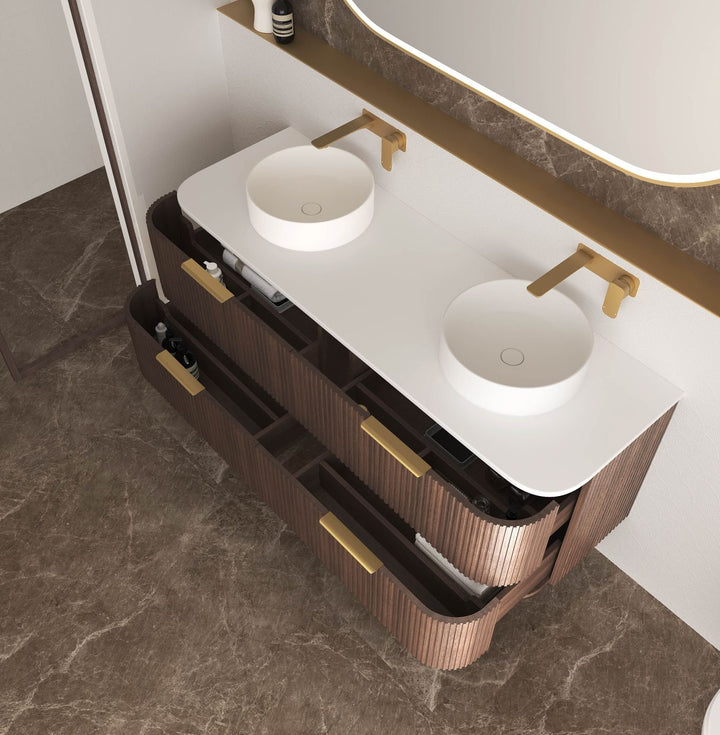 Havana Fluted 1500mm Sable Walnut Wall Hung Curve Vanity