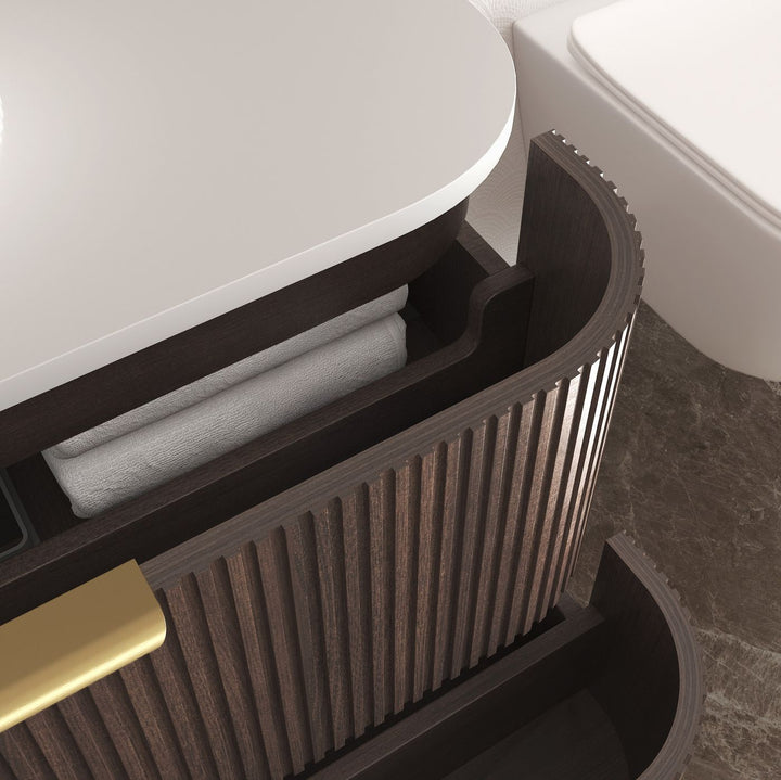 Havana Fluted 1800mm Sable Walnut Wall Hung Curve Vanity