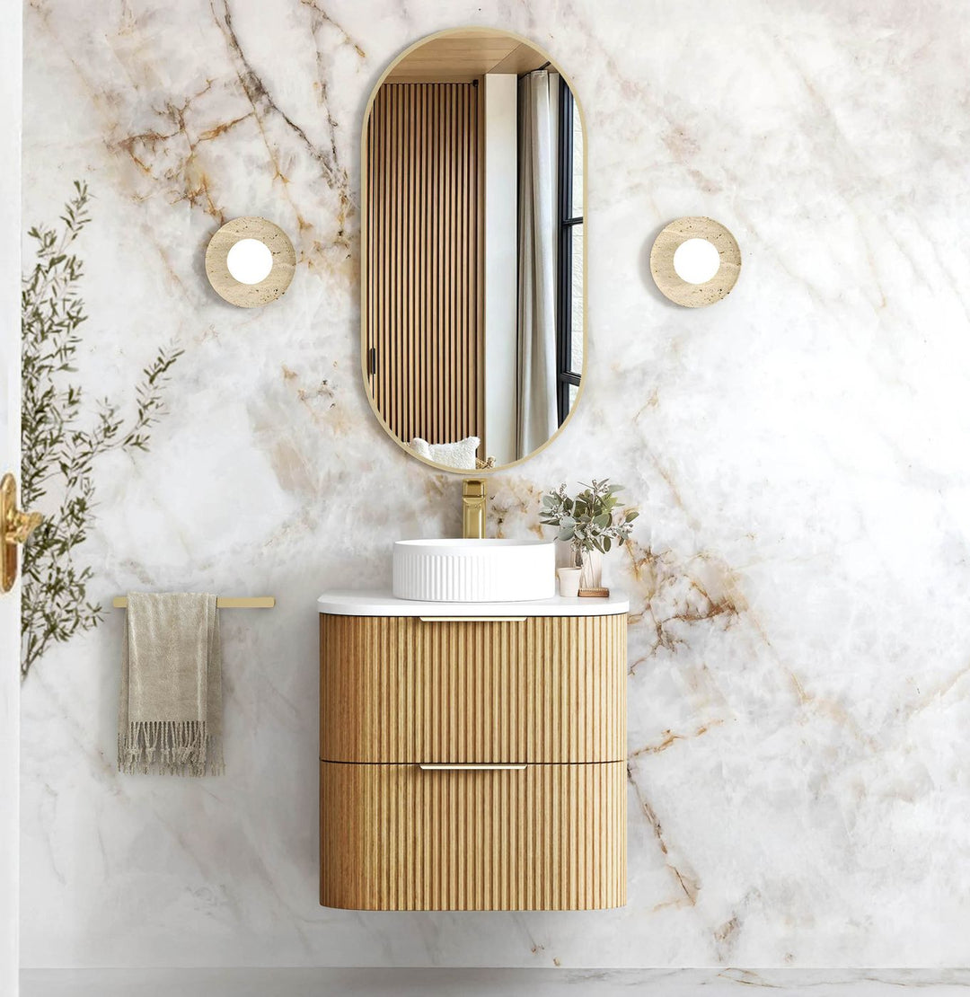 Havana Fluted 600mm Woodland Oak Wall Hung Curve Vanity