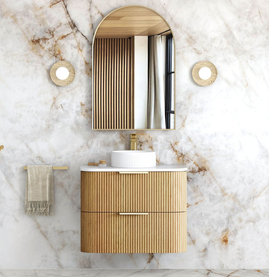 Havana Fluted 750mm Woodland Oak Wall Hung Curve Vanity
