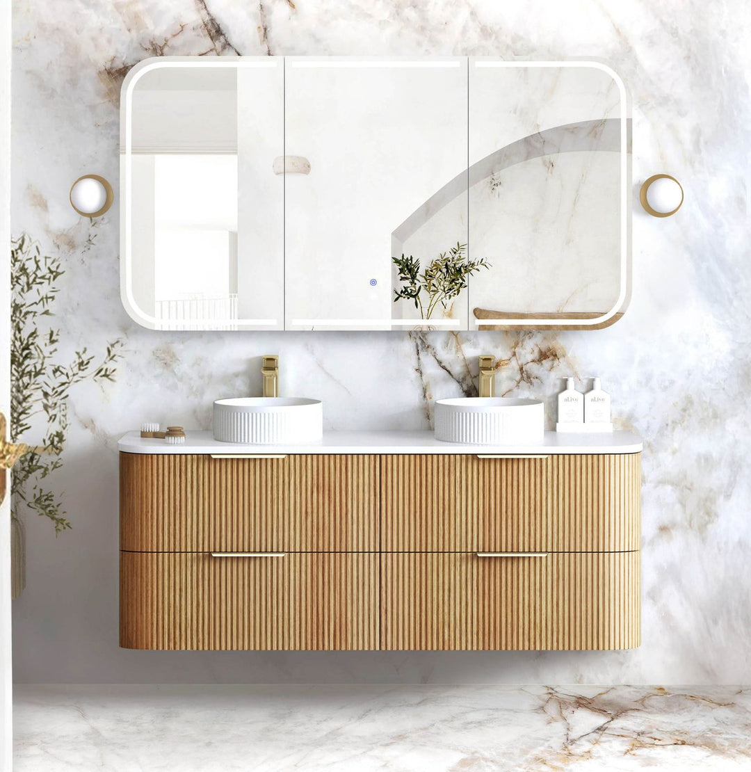 Havana Fluted 1500mm Woodland Oak Wall Hung Curve Vanity