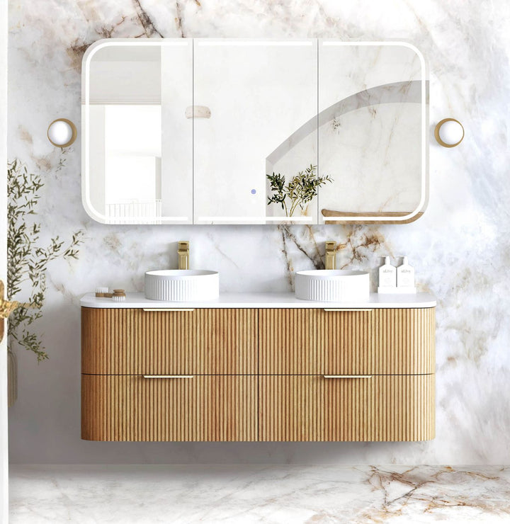 Havana Fluted 1500mm Woodland Oak Wall Hung Curve Vanity
