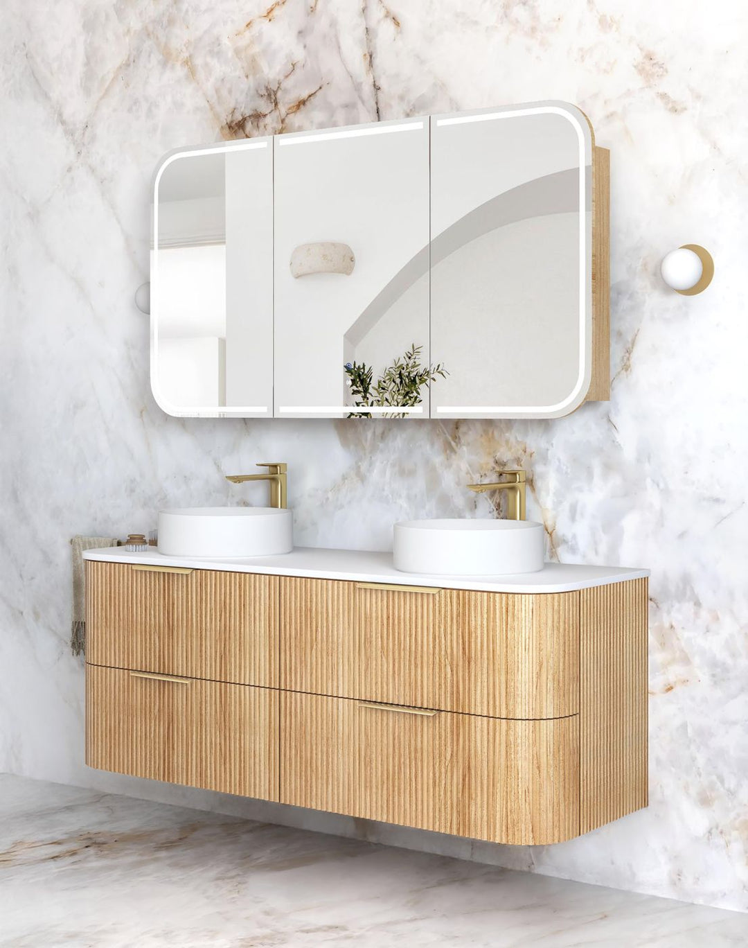 Havana Fluted 1500mm Woodland Oak Wall Hung Curve Vanity