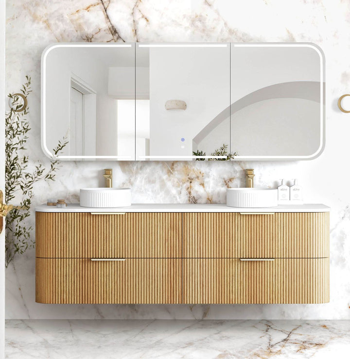 Havana Fluted 1800mm Woodland Oak Wall Hung Curve Vanity