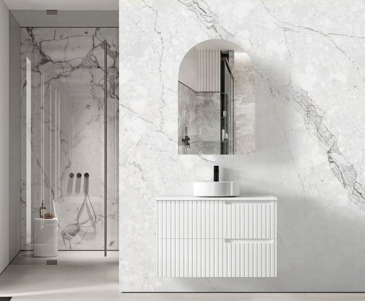 Noosa Fluted 900mm Satin White Wall Hung Vanity