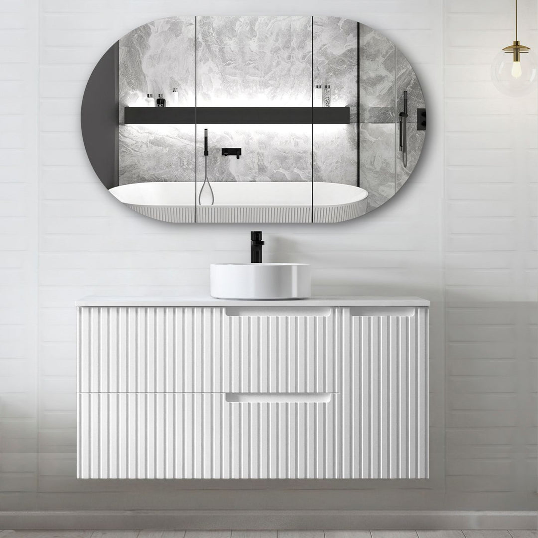 Noosa Fluted 1200mm Satin White Wall Hung Vanity