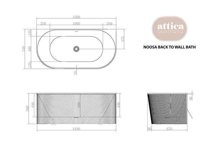 Attica Noosa 1500 Gloss White BTW Multi-fit Bath