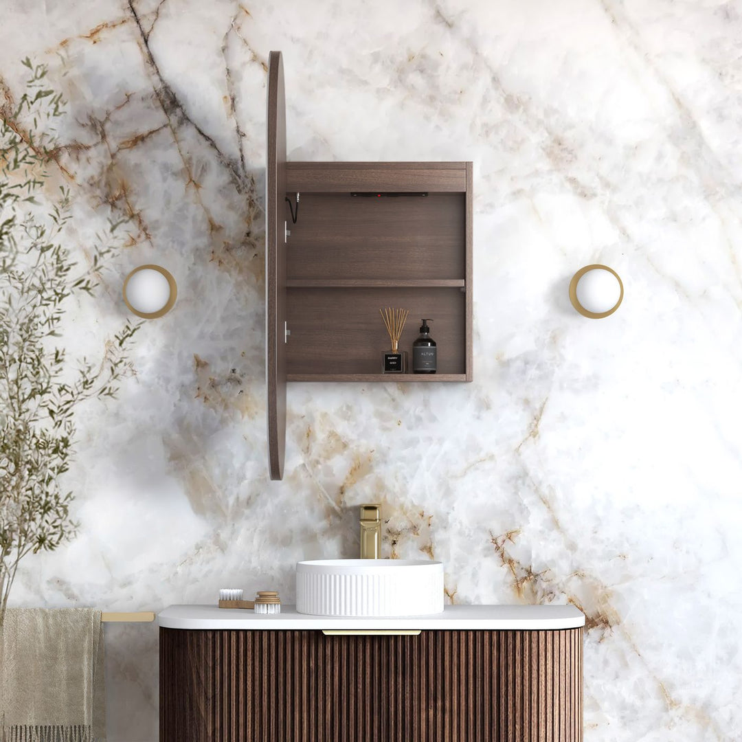 LED Noosa 900x450 Sable Walnut Shaving Cabinet - Premium Edition