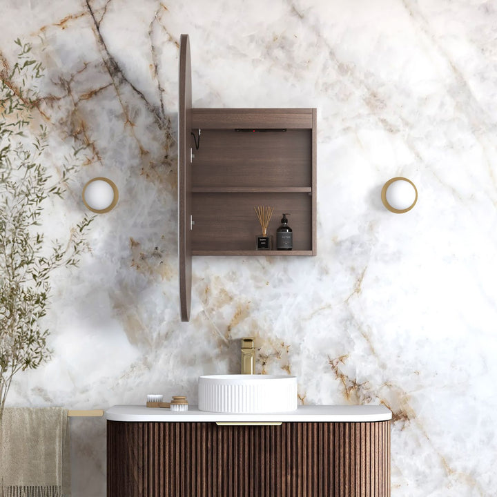 LED Noosa 900x450 Sable Walnut Shaving Cabinet - Premium Edition