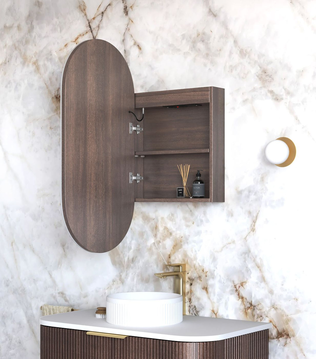 LED Noosa 900x450 Sable Walnut Shaving Cabinet - Premium Edition