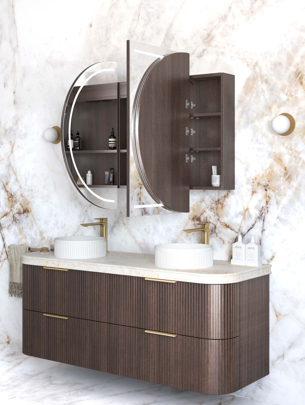 LED Bondi 1500x900 Sable Walnut Shaving Cabinet - Premium Edition