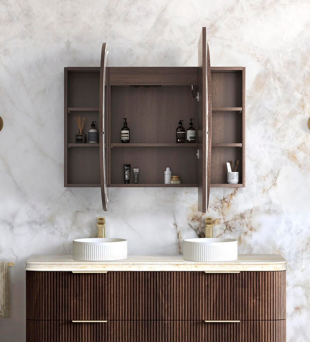 LED Bondi 1500x900 Sable Walnut Shaving Cabinet - Premium Edition
