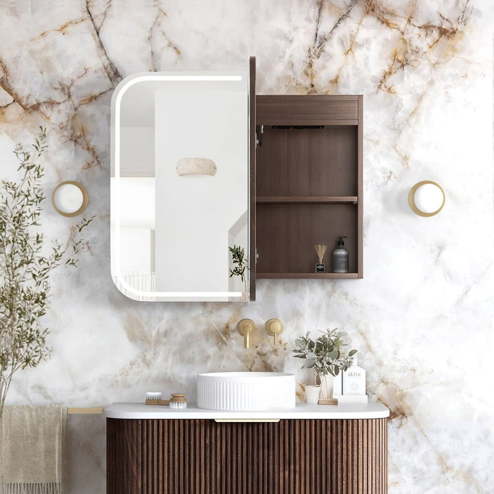 LED Newport 900(W)x750(H) Sable Walnut Shaving Cabinet - Premium Edition