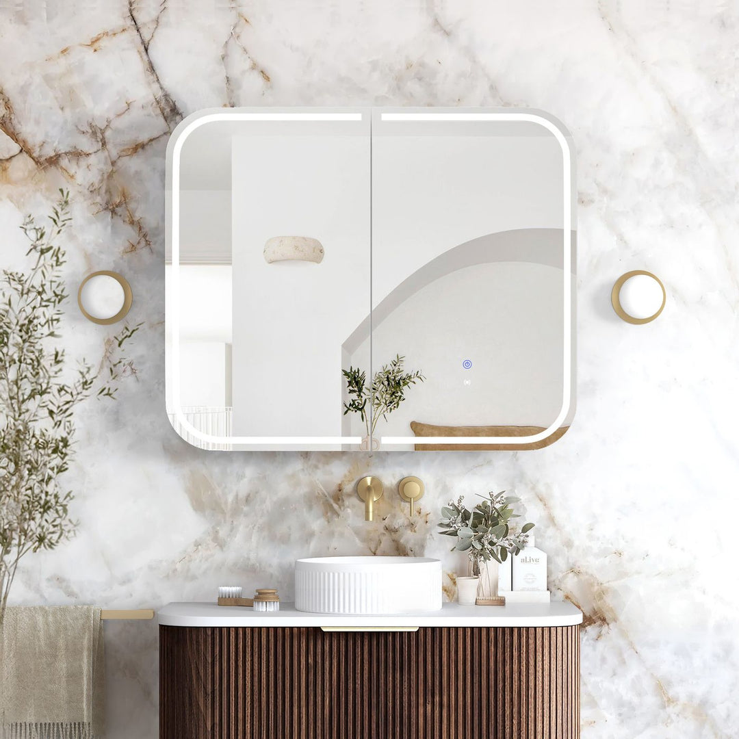LED Newport 900(W)x750(H) Sable Walnut Shaving Cabinet - Premium Edition