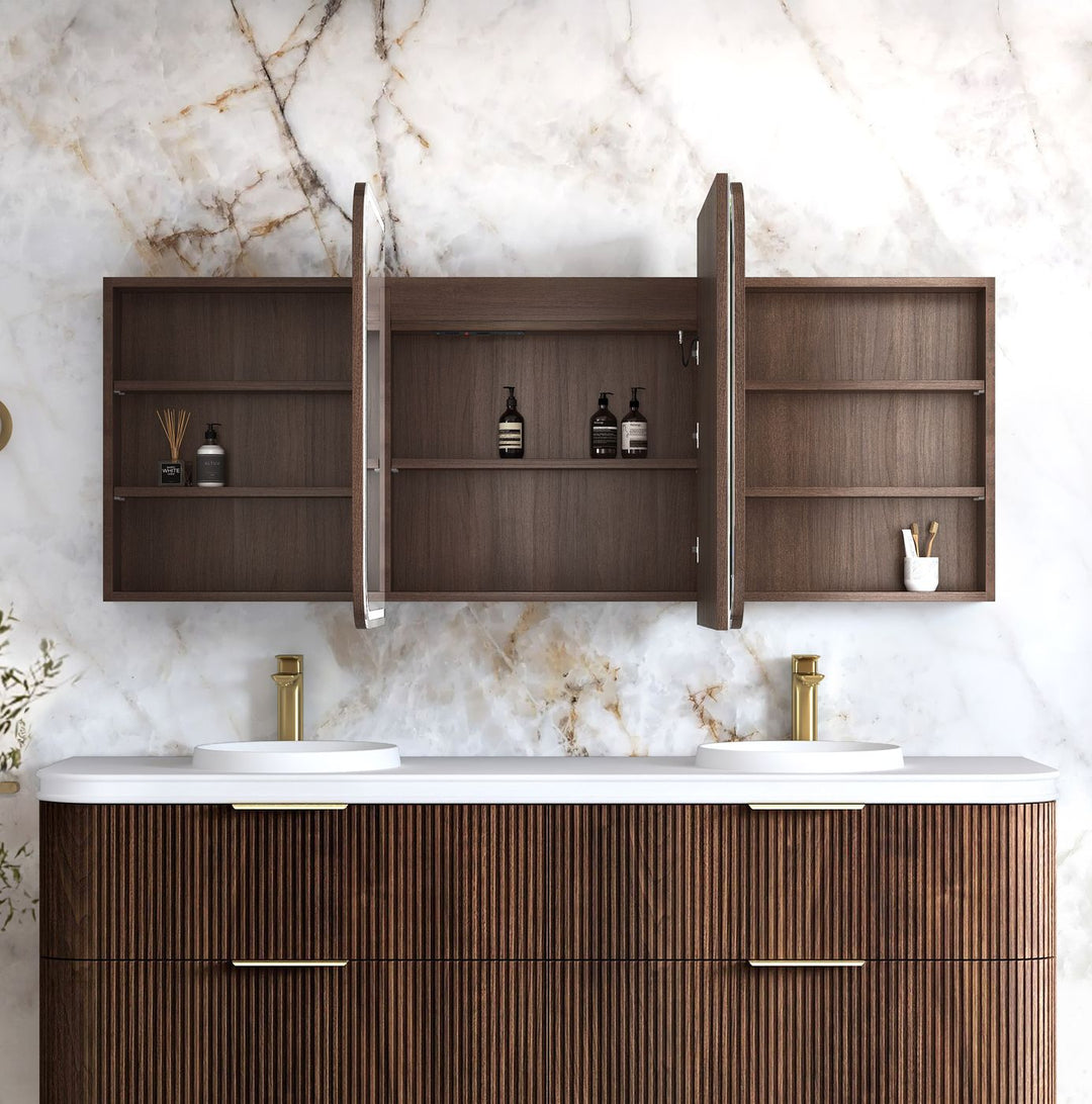 LED Newport 1800(W)x750(H) Sable Walnut Shaving Cabinet - Premium Edition