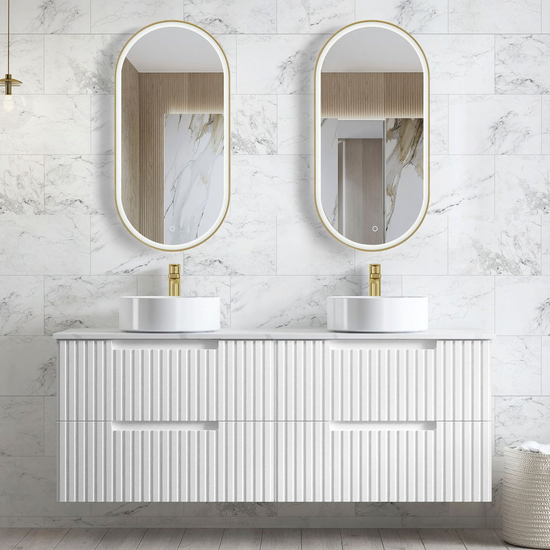 Noosa Fluted 1500mm Satin White Wall Hung Vanity